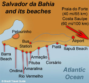 Map of Salvador da Bahia beaches, in Brazil