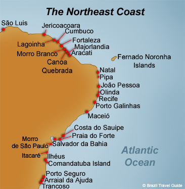Tropical Brazil beaches map