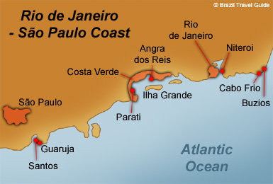 Map of Sao Paulo-Rio coast and beaches